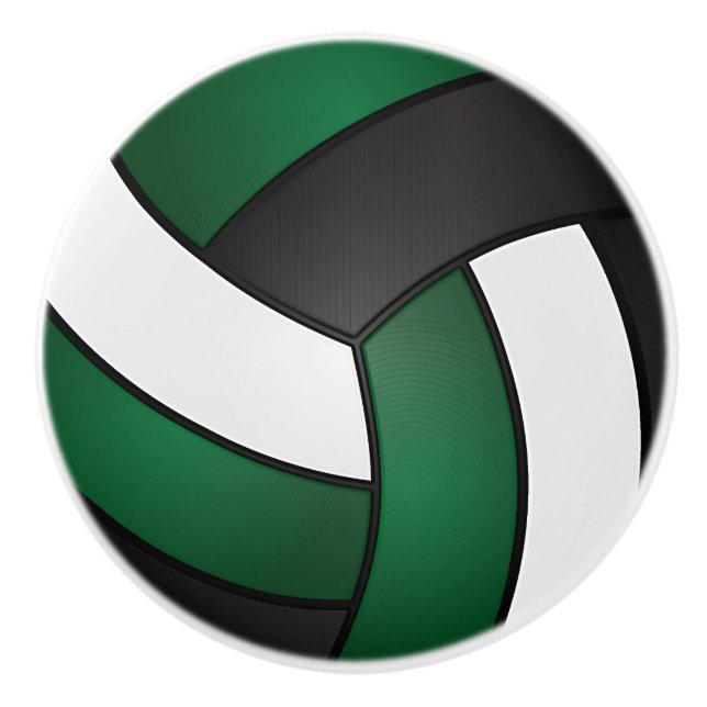 Dunkelgrüner, schwarzer und weißer Volleyball Keramikknauf (Vorderseite)