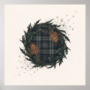 Dunkelgrüner Tartan-Distel-Kranz Schottischer Post Poster