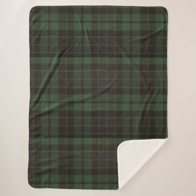 Dunkelgrüner Tartan Kariert Sherpadecke (Vorderseite)