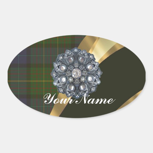 Dunkelgrüner Tartan Ovaler Aufkleber (Vorderseite)