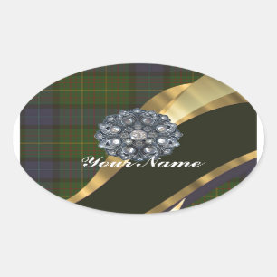 Dunkelgrüner Tartan Ovaler Aufkleber