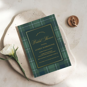 Dunkelgrüner Tartan-Polo-Karo-Vintage-Brautjungfer Einladung