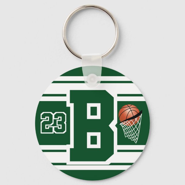 Dunkelgrüner und weißer Basketballbuchstabe und -z Schlüsselanhänger (Vorderseite)
