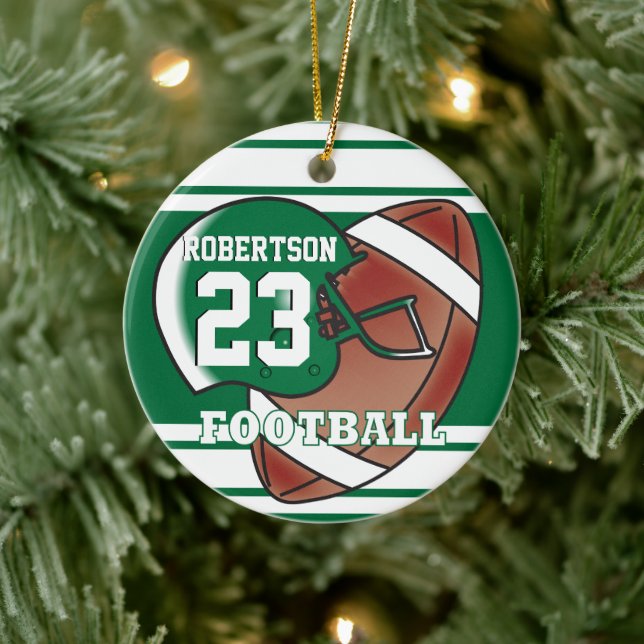 Dunkelgrüner und weißer Sportfußball Keramik Ornament (Baum)