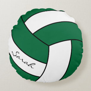 Dunkelgrüner und weißer Volleyball   DIY Name   Sp Rundes Kissen