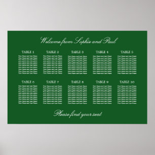 Dunkelgrünes 10-Tisch-Hochzeitsdiagramm-Poster Poster