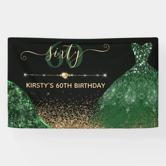 Dunkelgrünes Aquarellkleid Geburtstag Banner (Horizontal)