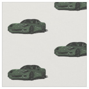 Dunkelgrünes C6 Corvette Handgezeichnetes Sketch-G Stoff
