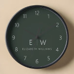 Dunkelgrünes Elegant Moderner Minimalistischer Mon Uhr<br><div class="desc">Verbessern Sie Ihre Wohngestaltung mit unserer klassischen eleganten, modernen Minimalistischen Monogram Wall Clock. Dieses exquisite Uhrwerk verbindet zeitlose Eleganz mit zeitgenössischem Minimalismus und erhöht Ihren Lebensraum auf neue Niveaus der Eleganz. Die mit Präzision und Sorgfalt gestaltete Wanduhr ist mehr als nur ein funktionales Accessoire, sondern ein personalisiertes Kunstwerk. Das individuell...</div>