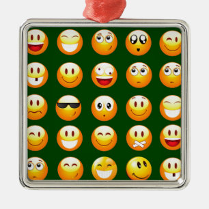 dunkelgrünes Emoji Silbernes Ornament