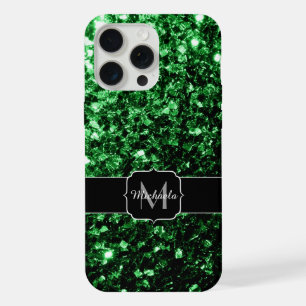 Dunkelgrünes falsches Glitterfunkeln Monogramm iPhone 15 Pro Max Hülle