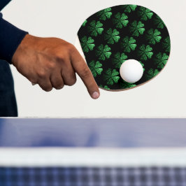 Dunkelgrünes funkelnd Kleeblatt auf schwarz Tischtennis Schläger