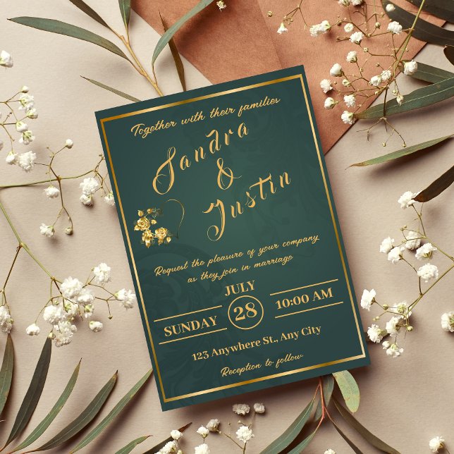 Dunkelgrünes Gold Elegante Einladung zur Hochzeit (Von Creator hochgeladen)