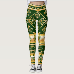 Dunkelgrünes goldenes, weißes keltisches Design Leggings