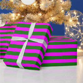 Dunkelgrünes, heiß rosa Streifenmuster Geschenkpapier