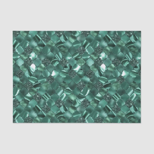 Dunkelgrünes marokkanisches Quatrefolienmuster Seidenpapier (Vorderseite)