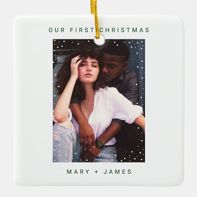 Dunkelgrünes Merry und Verheiratetes Foto Keramikornament (create your own Dark Green Merry and Married Photo Ceramic Ornament)