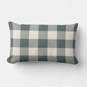Dunkelgrünes Off-White-Gingham-Muster geprüft Kissen Für Draußen