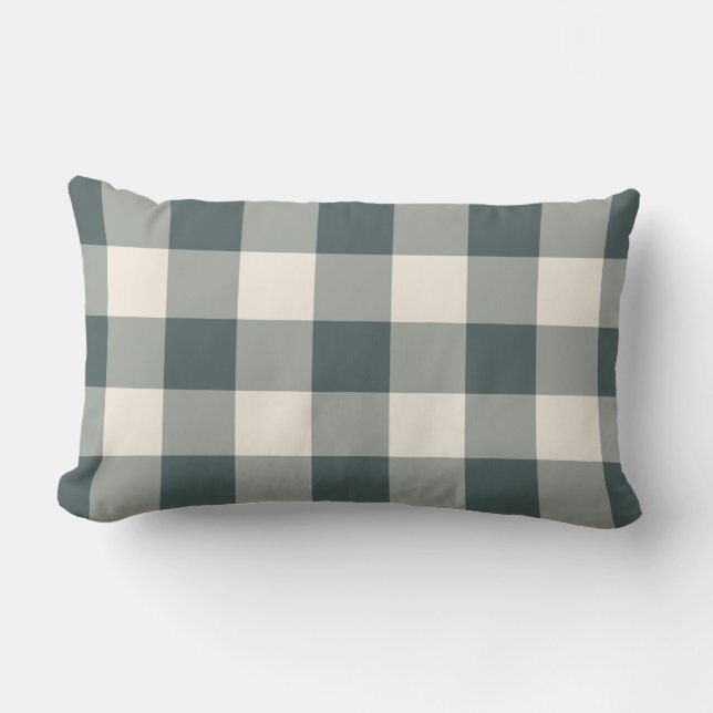 Dunkelgrünes Off-White-Gingham-Muster geprüft Kissen Für Draußen (Vorderseite)