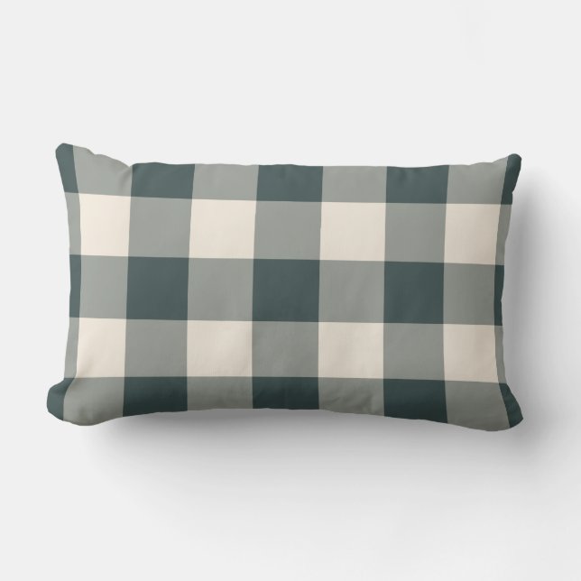 Dunkelgrünes Off-White-Gingham-Muster geprüft Lendenkissen (Vorderseite)