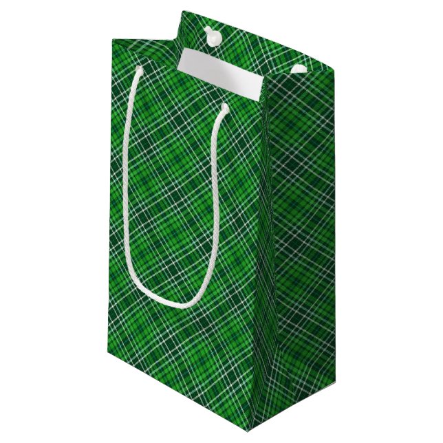 Dunkelgrünes u. Waldgrün-kariertes Muster Kleine Geschenktüte (Vorderseite Schrägansicht)