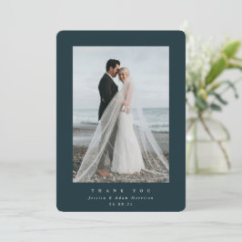 Dunkelgrünes Ultra-Minimal-Single-Foto Hochzeit Dankeskarte