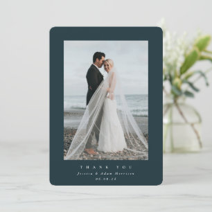 Dunkelgrünes Ultra-Minimal-Single-Foto Hochzeit Dankeskarte