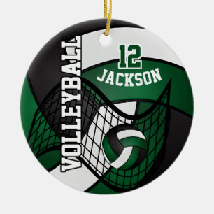 Dunkelgrünes, weißes u. schwarzes Volleyball  Keramik Ornament
