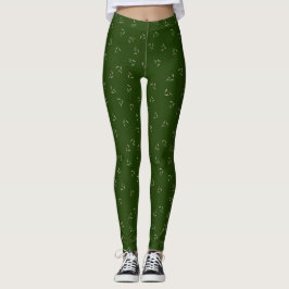 Dunkelgrünes Wispy Leaf Muster Leggings