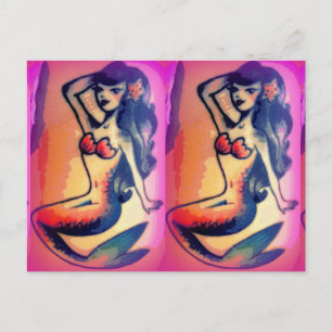 dunkelhaarige Meerjungfrauen Postkarte