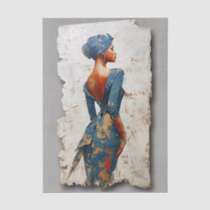 Dunkelhäutige Frau in Blau EL6R Decoupage Seidenpapier