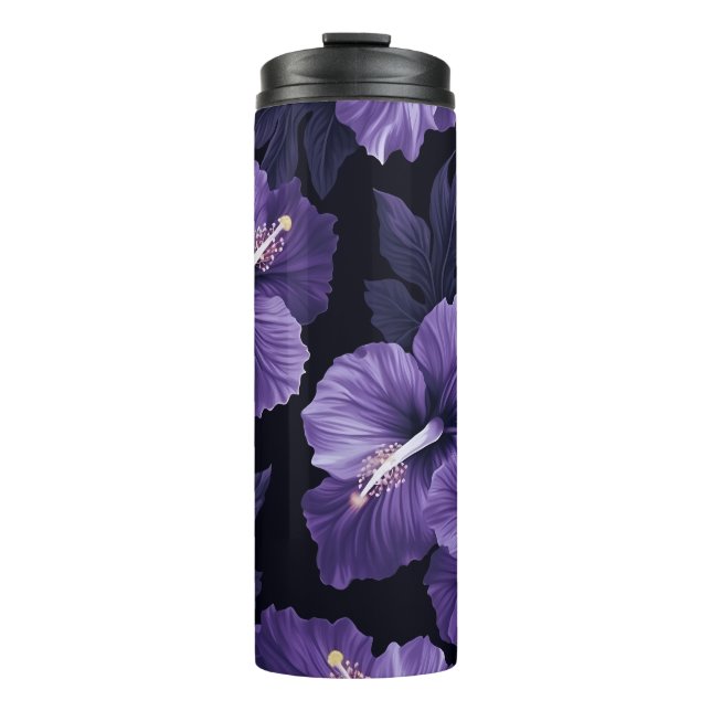 DUNKELLILA- UND SCHWARZE TROPISCHE HIBISKUS BLUME THERMOSBECHER (Vorderseite)