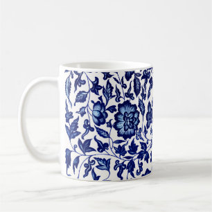 Dunkelmarineblau-Blumenmuster auf Weiß Kaffeetasse