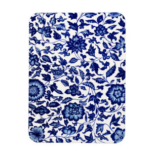 Dunkelmarineblau-Blumenmuster auf Weiß Magnet
