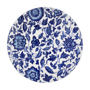 Dunkelmarineblau-Blumenmuster auf Weiß Schneidebrett