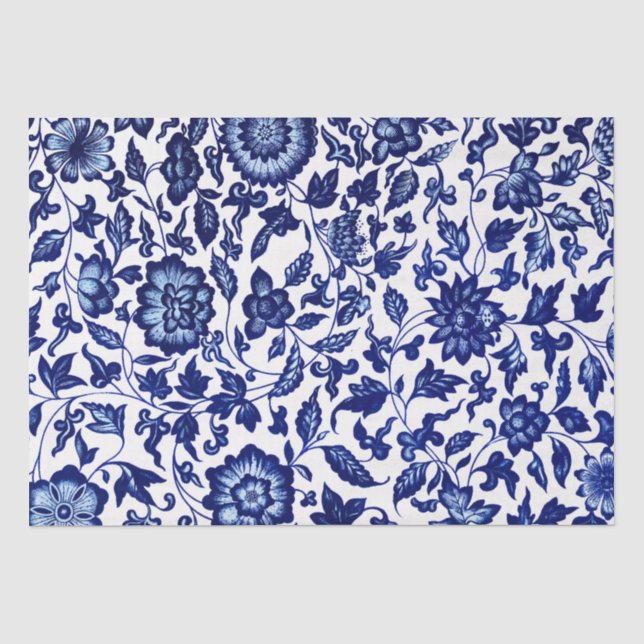 Dunkelmarineblau-Blumenmuster auf Weiß Seidenpapier (Vorderseite)