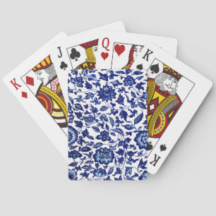 Dunkelmarineblau-Blumenmuster auf Weiß Spielkarten