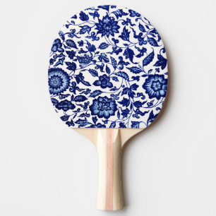 Dunkelmarineblau-Blumenmuster auf Weiß Tischtennis Schläger