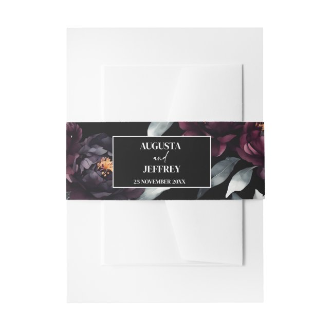 Dunkelmoody bordeauxfarbene Blume Einladungsbanderole (Vorderseite Beispiel)