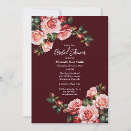 Dunkelmoody pink und rote Rosen-Maroon-Brautparty Einladung
