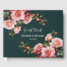 Dunkelmoody, rosa und rote Rosen, grüne Hochzeit Gästebuch