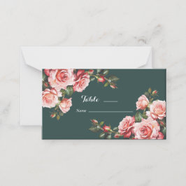 Dunkelmoody, rosa und rote Rosen, grüne Hochzeit Platzkarte