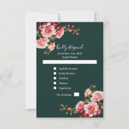 Dunkelmoody, rosa und rote Rosen, grüne Hochzeit RSVP Karte