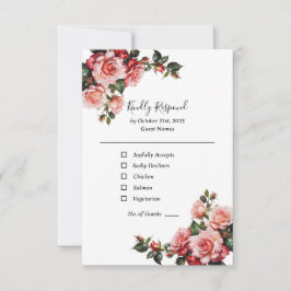 Dunkelmoody, rosa und rote Rosen, grüne Hochzeit RSVP Karte
