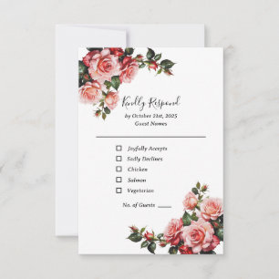 Dunkelmoody, rosa und rote Rosen, grüne Hochzeit RSVP Karte