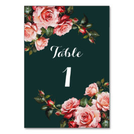 Dunkelmoody, rosa und rote Rosen, grüne Hochzeit Tischnummer