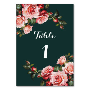 Dunkelmoody, rosa und rote Rosen, grüne Hochzeit Tischnummer