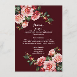 Dunkelmoody-Rosa- und rote Rosen-Maronehe Begleitkarte