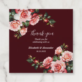 Dunkelmoody-Rosa- und rote Rosen-Maronehe Geschenkanhänger
