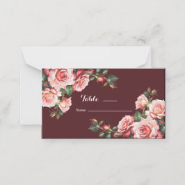 Dunkelmoody-Rosa- und rote Rosen-Maronehe Platzkarte